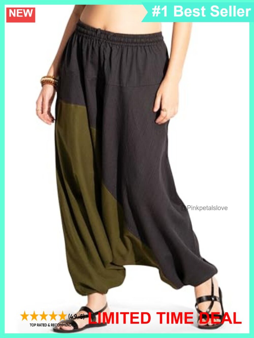 Cotton Harem Pants Wide Leg Yoga Jogger with Pockets Loose Fit